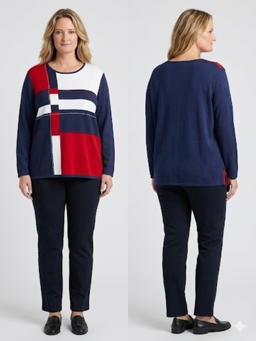 Alfred Dunner Navy Red White Colorblock Top XL